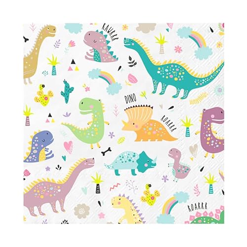 10 Servietten * DINOSAURIER* für Kindergeburtstag und Mottoparty | 33x33cm | Kinder Papierservietten Servietten Tischdeko von PartyPal