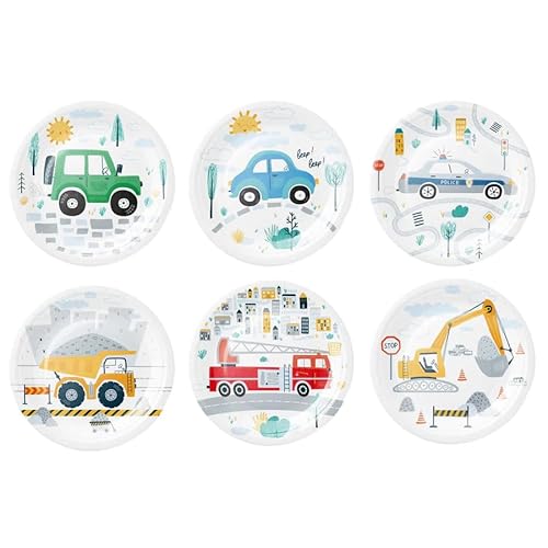 6 Teller * AUTOS * aus Pappe für Kindergeburtstag und Mottoparty | 18cm Größe | Kinder Geburtstag Party Pappteller Partyteller Plates von PartyPal