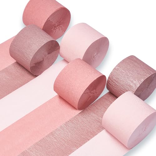 PartyWoo Krepppapier 6 Rollen 150 m, Kreppband Satz von Rose Gold, Rosa und Altrosa, Creppapier, Krepp Papier für Partydeko, Geburtstagsdekorationen, Hochzeitsdekorationen (4,5 cm x 25 m/Rolle) von PartyWoo