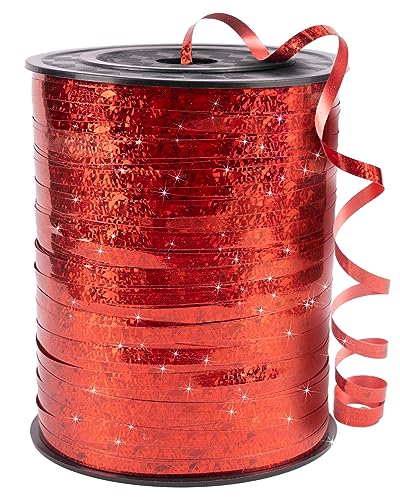 PartyWoo Rotes Band, 500 Yard Ringelband zum Basteln, schillerndes gekräuseltes Band, glänzendes Metallic-Band für Geschenkverpackungen, Band für Ballonschnur, Haare, Floristenblume (1 Rolle) von PartyWoo