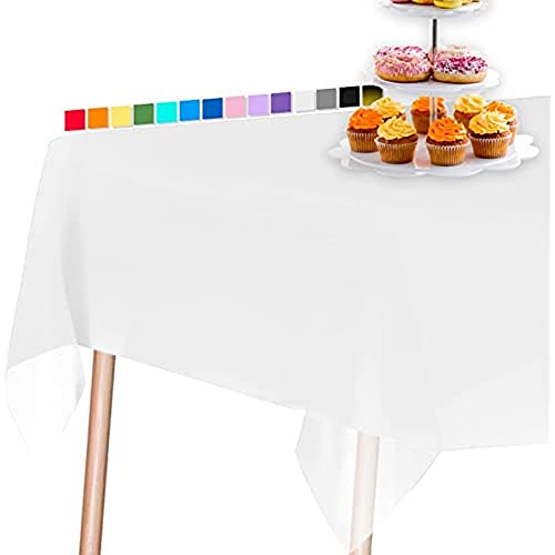PartyWoo Tischdecke Weiß, 137 x 274 cm/ 54 x 108 Zoll Rechteckige Party Tischdecke Abwaschbar für 6 bis 8 Fuß Tisch, Tischtuch, wasserdichte Tischdecke für Party, Geburtstag, Hochzeit (1 STÜCK) von PartyWoo