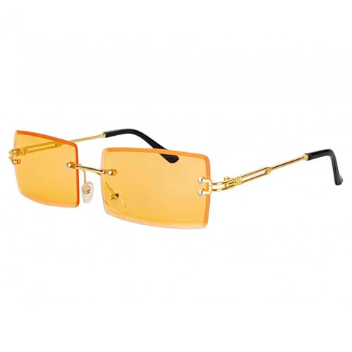 Retro Brille rechteckig | Randlose Sonnenbrille Hippie Festival Brille | Durchsichtige Partybrille Party (gelb) von PartyXplosion