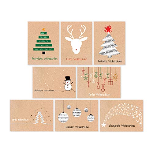 Partycards Weihnachtskarten mit Umschlag Set - 8 Klappkarten Format A6 inkl. Umschläge - Lustige Postkarten Weihnachten - Weihnachtskarten Set - Weihnachtskarten Klappkarten mit Umschlag von Partycards