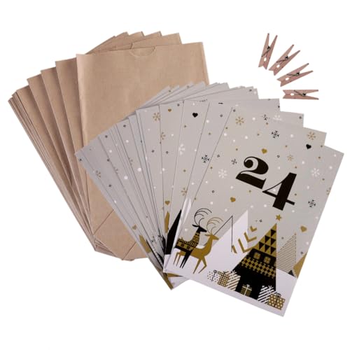 Partycards Adventskalender zum Befüllen -Weihnachtskalender zum befüllen Kinder, Adventskalender Kinder, je 24 Tüten Klammern Karten, Papiertüten Adventskalender 2024, von Partycards