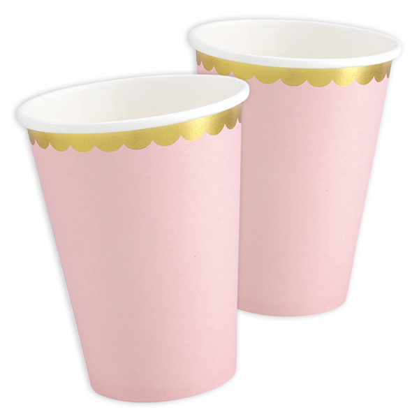 6 rosa Partybecher mit Goldrand, 220ml von Partydeco