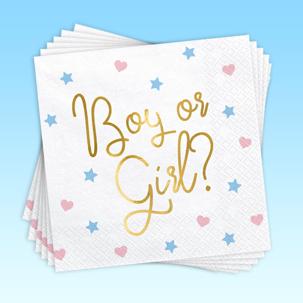 "Boy or Girl" Servietten, 20 Stk, 33cm x 33cm von Partydeco