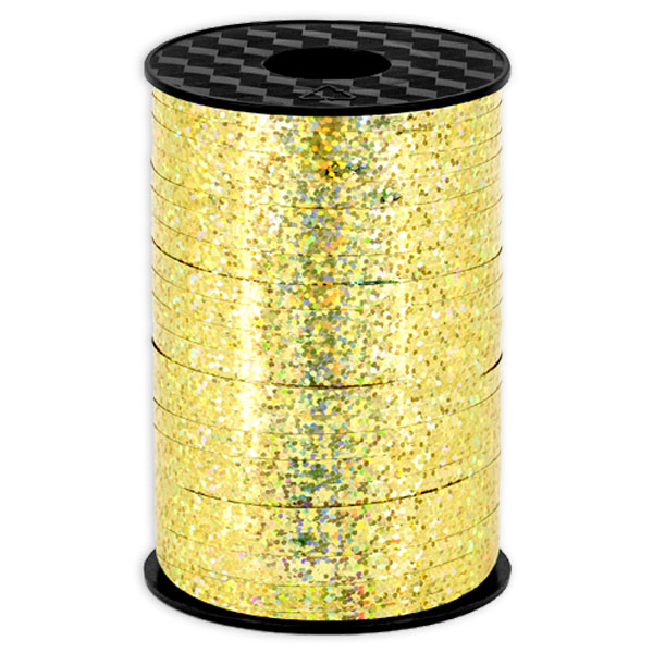 Geschenkband in gold glitzernd, Kunststoff, 225m x 5mm von Partydeco