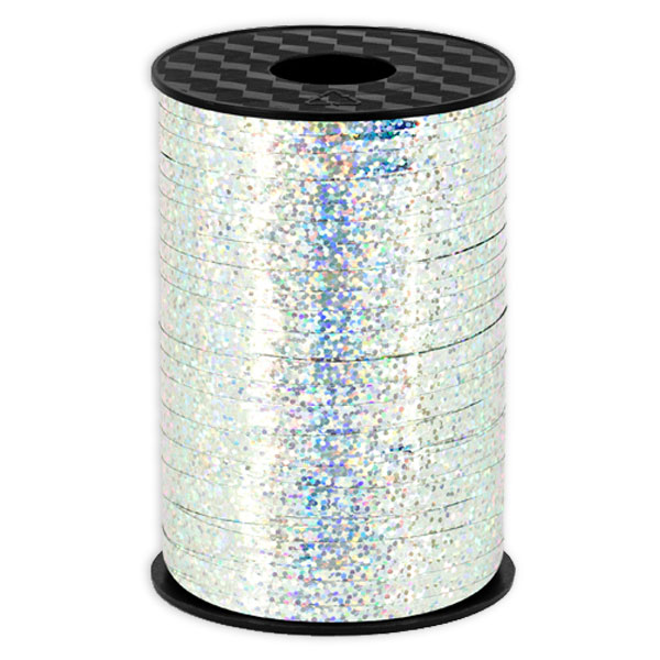 Geschenkband in silber glitzernd, Kunststoff, 225m x 5mm von Partydeco