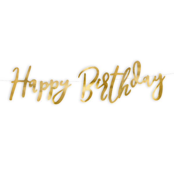 Happy Birthday Geburtstagsbanner in gold, Pappe, 62cm von Partydeco