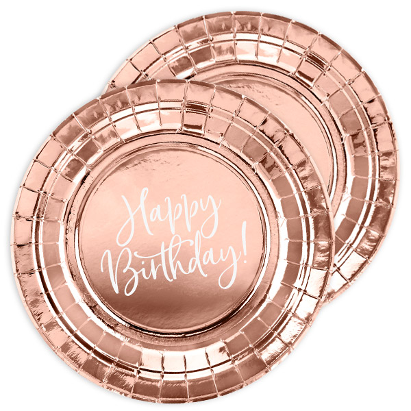 Happy Birthday Kuchenteller in rosegold, 6er Pack, Ø 18cm von Partydeco