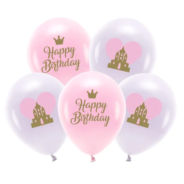 Öko Latexballons "Happy Birthday" Prinzessin, biologisch abbaubar, 5 Stück, 33cm von Partydeco