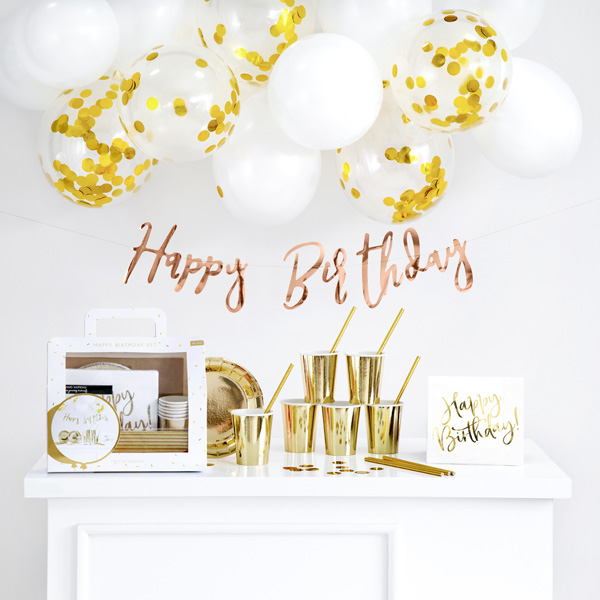 Partydekoset "Happy Bithday Gold", 60-teilig von Partydeco