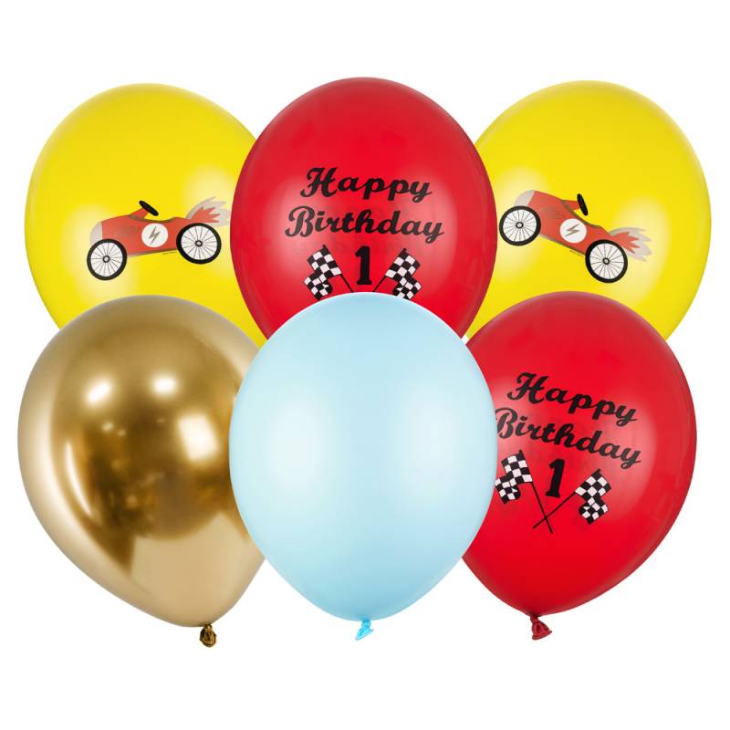 Rennauto Luftballons im 6er Pack, Ø 30cm von Partydeco