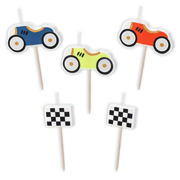 Rennwagen Geburtstagskerzen, 5er Pack, 3-5cm von Partydeco