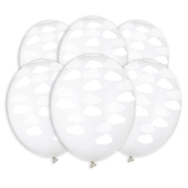 Weiße Latexballons mit Wölkchen-Muster, 6er Pack, Ø 30cm von Partydeco