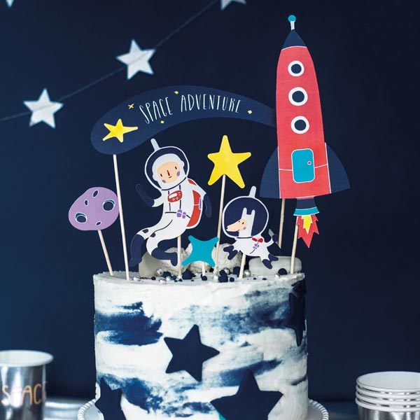 Weltall Caketopper, 7 Stück zum Zusammenbauen von Partydeco