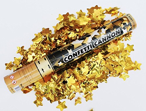 Partydeko 2x Sternen Konfetti Gold Konfettikanone; Konfettibombe; Konfetti-Shooter: 40cm-per Druckluft bis 6m, Gold-Glitter für Feier, Hochzeit, Silvester, Party, Jubiläum, 50 Jahre ... von Partydeko