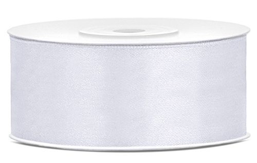 Partydeko 25m x 25mm Satinband Geschenkband Schleifenband Dekoband Satin Band (Weiß) von Partydeko