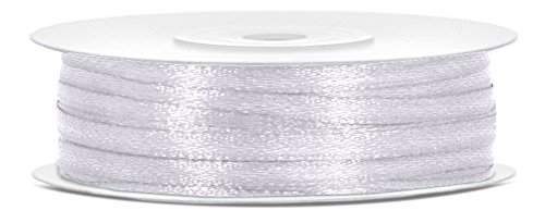 50m x 3mm Rolle Satinband Geschenkband Schleifenband Dekoband Satin Band Antennenband (Weiß (008)) von Partydeko