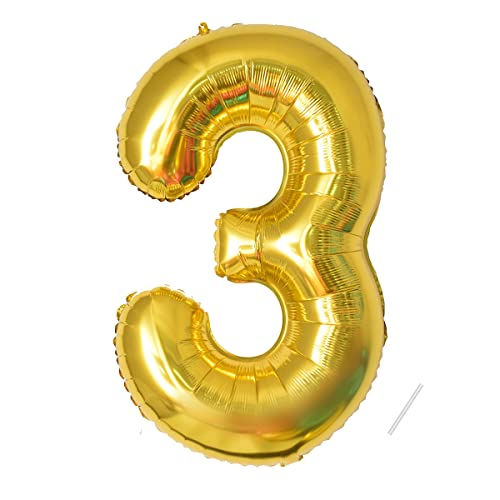 Geburtstag zahlen luftballon 3 jahre | Gold Folienballon 3 XXL -Riesen Folienballon in 40" - 101cm Geburtstagsdeko - Ballon Zahl Deko zum Geburtstag .Fliegt mit Helium von Partyhausy
