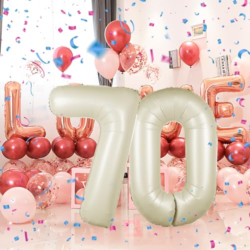 Geburtstag zahlen luftballon 70 jahre | Folienballon Beige- Folienballon in 40"-101cm Geburtstagsdeko - Ballon Zahl Deko zum Geburtstag fliegt mit Helium für Männer Frauen 70.Geburtstagsparty Jubiläum von Partyhausy