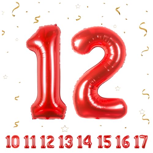 Zahlen luftballon 12 jahre | Rot Folienballon-40"12 Geburtstagsdeko -12 Ballon Zahl Deko zum Geburtstag fliegt mit Helium 12.Geburtstag für Männer Frauen 12.Geburtstagsparty Jubiläum von Partyhausy