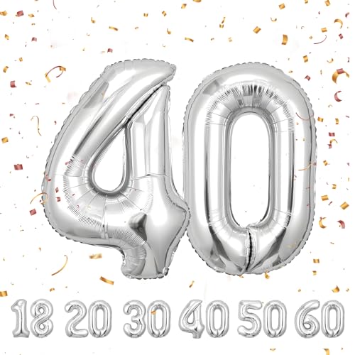 Zahlen luftballon 40 jahre | Silber Folienballon-40"40 Geburtstagsdeko -40 Ballon Zahl Deko zum Geburtstag fliegt mit Helium 40.Geburtstag für Männer Frauen 40.Geburtstagsparty Jubiläum von Partyhausy