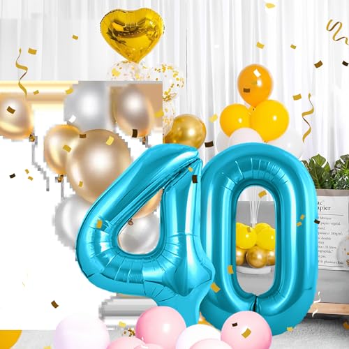 Zahlen luftballon 40 jahre | Blau Folienballon-40"40 Geburtstagsdeko -40 Ballon Zahl Deko zum Geburtstag fliegt mit Helium 40.Geburtstag für Männer Frauen 40.Geburtstagsparty Jubiläum von Partyhausy