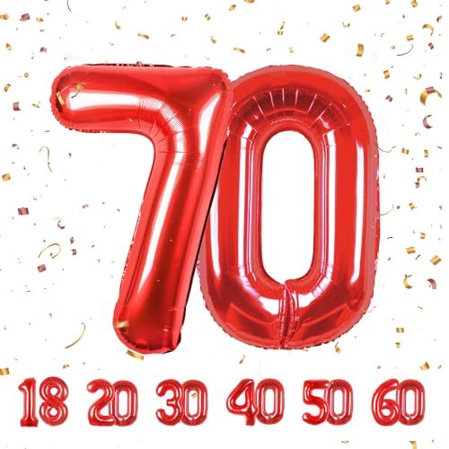 Zahlen luftballon 70 jahre | Rot Folienballon-40"70 Geburtstagsdeko -70 Ballon Zahl Deko zum Geburtstag fliegt mit Helium 70.Geburtstag für Männer Frauen 70.Geburtstagsparty Jubiläum von Partyhausy