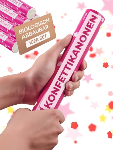 10 Konfettikanonen für Kinder Geburtstag für Mädchen – mit Sternen Konfetti in Pink Rosa – FSC®-zertifiziertes Biologisch Abbaubares Konfetti – Einfach und Sicher - Pink-Themed Birthday Confetti von Partyjoker