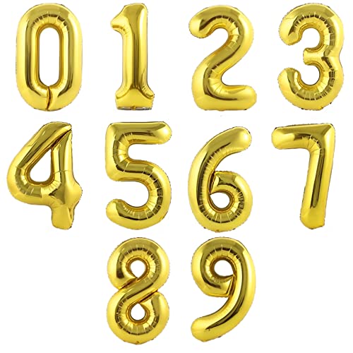 PartyNow! XXL Folienballon Zahl für Geburtstag - Luftballon 40" 101 cm - Farbe Gold - Nummer 1 2 3 4 5 6 7 8 9 0 - Fliegt mit Helium (6) von Partynow!