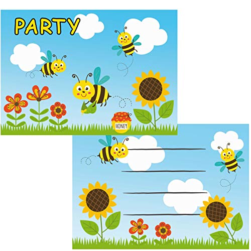 16-teiliges Einladungskarten-Set * SÜSSE BIENEN * für Kinderparty und Kindergeburtstag | 8 Einladungen und 8 Umschläge | Biene Bee Honig Honigbienen Party von Partystrolche