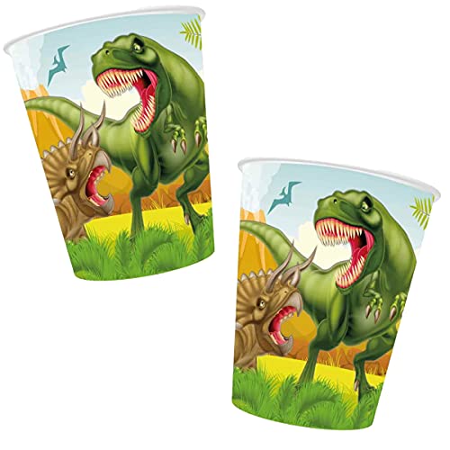 8 Becher * DINOSAURIER * für Kindergeburtstag und Motto-Party | Urzeit Dinos Dino Saurier T-Rex Stegosaurus Triceratops Kinder Geburtstag Mottoparty Partybecher Einweg von Partystrolche