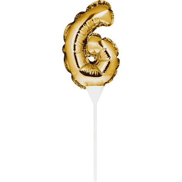 Kuchenpicker Folienballon Gold Zahl 6 von Partystrolche