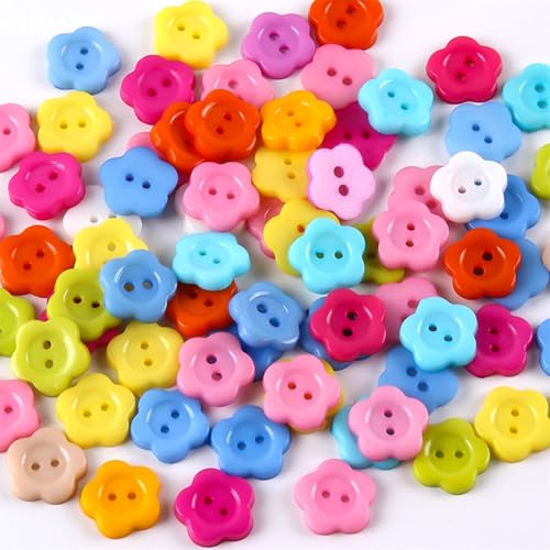 Gemischte Knöpfe, Bunte Knöpfe, 100pcs Knöpfe zum Basteln/Nähen/Ersatz, Rund Harz Kunststoff, 11.5mm 2-Loch Charming Blume Beads, für Weihnachten Handwerk DIY Basteln Deko von Paryou