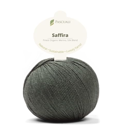 50 g Pascuali Saffira | 75% Schurwolle (Bio Merino Ultrafine, Mulesing frei), 25% Seide (Maulbeerseide), Farbe:Olive 48 von Pascuali