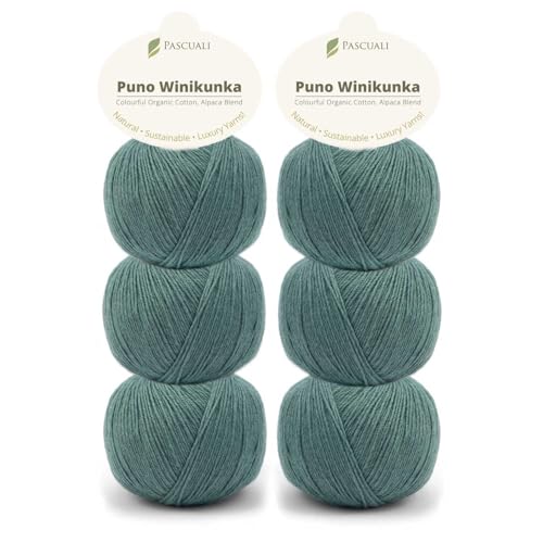 6 x 50g Pascuali Puno Winikunka. Strickwolle aus 70% Baumwolle (Bio), 30% Alpakawolle, Alpaca Wolle zum Stricken und Häkeln, Farbe:Aloe Vera 60 von Pascuali