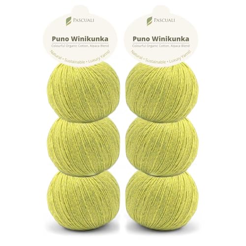 6 x 50g Pascuali Puno Winikunka. Strickwolle aus 70% Baumwolle (Bio), 30% Alpakawolle, Alpaca Wolle zum Stricken und Häkeln, Farbe:Farn 63 von Pascuali