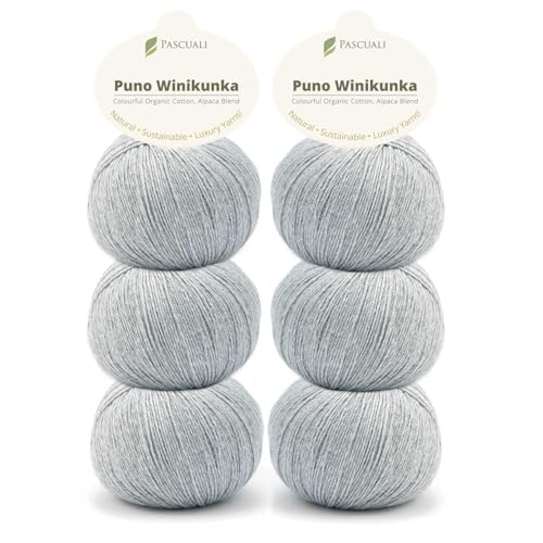 6 x 50g Pascuali Puno Winikunka. Strickwolle aus 70% Baumwolle (Bio), 30% Alpakawolle, Alpaca Wolle zum Stricken und Häkeln, Farbe:Kiesel 51 von Pascuali