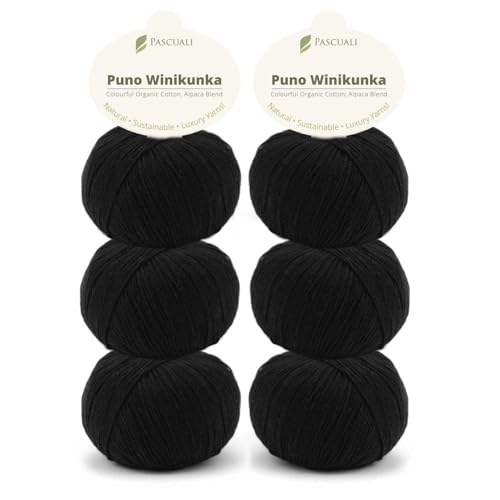 6 x 50g Pascuali Puno Winikunka. Strickwolle aus 70% Baumwolle (Bio), 30% Alpakawolle, Alpaca Wolle zum Stricken und Häkeln, Farbe:Kohle 50 von Pascuali