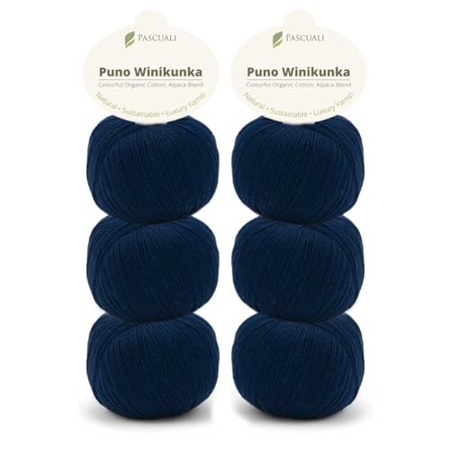 6 x 50g Pascuali Puno Winikunka. Strickwolle aus 70% Baumwolle (Bio), 30% Alpakawolle, Alpaca Wolle zum Stricken und Häkeln, Farbe:Kosmos 56 von Pascuali