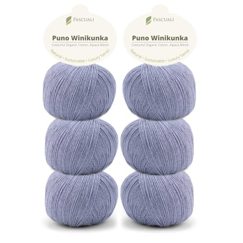 6 x 50g Pascuali Puno Winikunka. Strickwolle aus 70% Baumwolle (Bio), 30% Alpakawolle, Alpaca Wolle zum Stricken und Häkeln, Farbe:Lavendel 54 von Pascuali