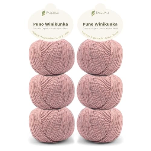 6 x 50g Pascuali Puno Winikunka. Strickwolle aus 70% Baumwolle (Bio), 30% Alpakawolle, Alpaca Wolle zum Stricken und Häkeln, Farbe:Rosé 69 von Pascuali