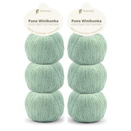 6 x 50g Pascuali Puno Winikunka. Strickwolle aus 70% Baumwolle (Bio), 30% Alpakawolle, Alpaca Wolle zum Stricken und Häkeln, Farbe:Salbei 61 von Pascuali