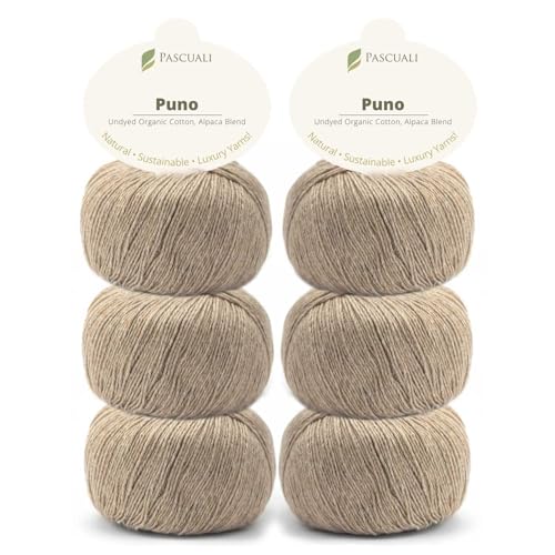 6 x 50g Pascuali Puno naturbelassen. Strickwolle aus 70% Baumwolle (Bio), 30% Alpakawolle, Alpaca Wolle zum Stricken und Häkeln, Farbe:Waldkiefer 24 von Pascuali