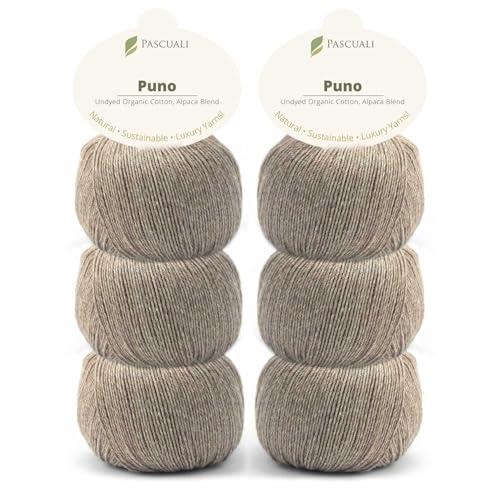 6 x 50g Pascuali Puno naturbelassen. Strickwolle aus 70% Baumwolle (Bio), 30% Alpakawolle, Alpaca Wolle zum Stricken und Häkeln, Farbe:Walnussbaum 26 von Pascuali