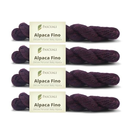 PASCUALI | Alpaca Fino | Strickwolle aus 100% Alpakawolle (Babyalpaka) Alpaka Wolle Alpaca Baby zum Stricken und Häkeln, SET: 4 Stränge - 200g - Farbe: Aubergine 37 von Pascuali