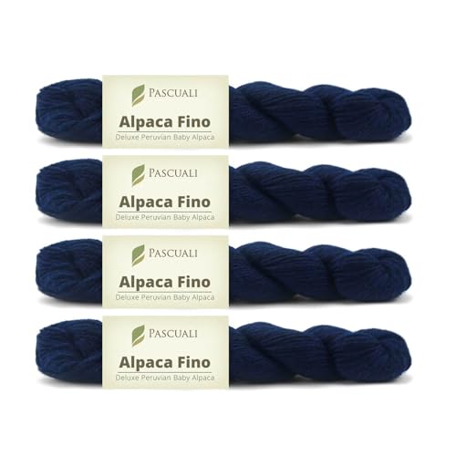 PASCUALI | Alpaca Fino | Strickwolle aus 100% Alpakawolle (Babyalpaka) Alpaka Wolle Alpaca Baby zum Stricken und Häkeln, SET: 4 Stränge - 200g - Farbe: Marineblau 42 von Pascuali