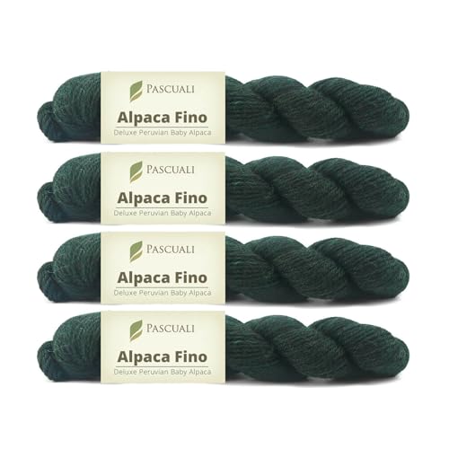 PASCUALI | Alpaca Fino | Strickwolle aus 100% Alpakawolle (Babyalpaka) Alpaka Wolle Alpaca Baby zum Stricken und Häkeln, SET: 4 Stränge - 200g - Farbe: Tannengrün 43 von Pascuali