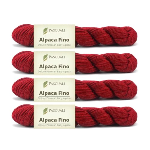 PASCUALI | Alpaca Fino | Strickwolle aus 100% Alpakawolle (Babyalpaka) Alpaka Wolle Alpaca Baby zum Stricken und Häkeln, SET: 4 Stränge - 200g - Farbe: Valentino rot 36 von Pascuali